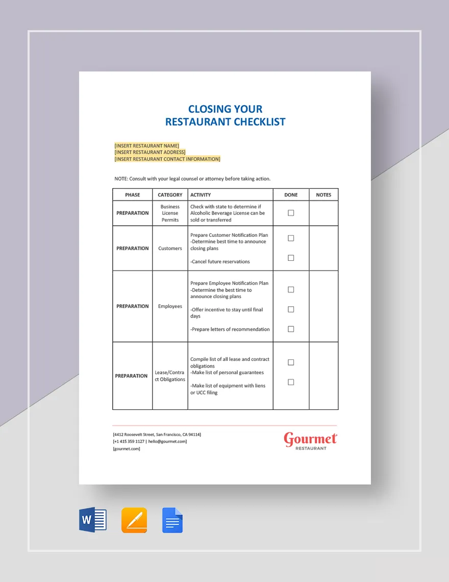 sample restaurant closing checklist template sample restaurant closing checklist template