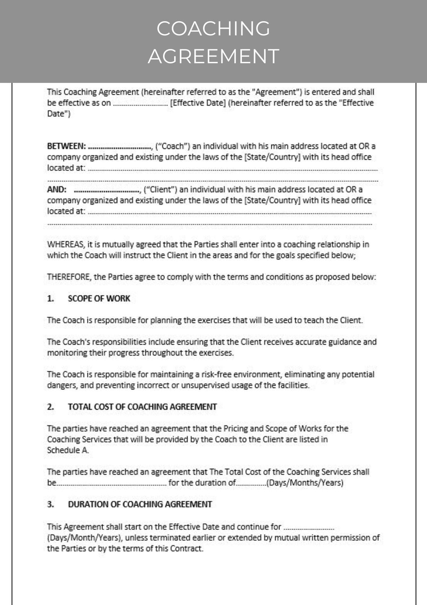 sample coaching agreement template sample coaching agreement template