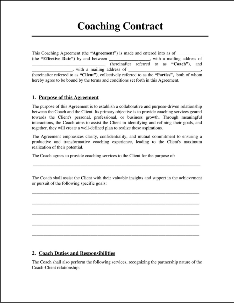 sample coaching agreement template sample coaching agreement template