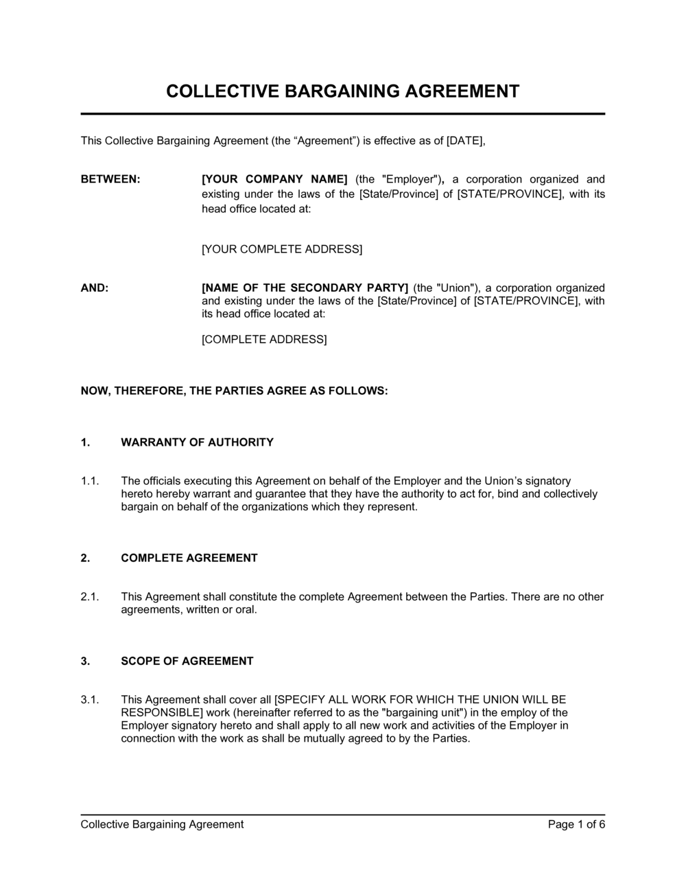 sample collective bargaining agreement template sample collective bargaining agreement template