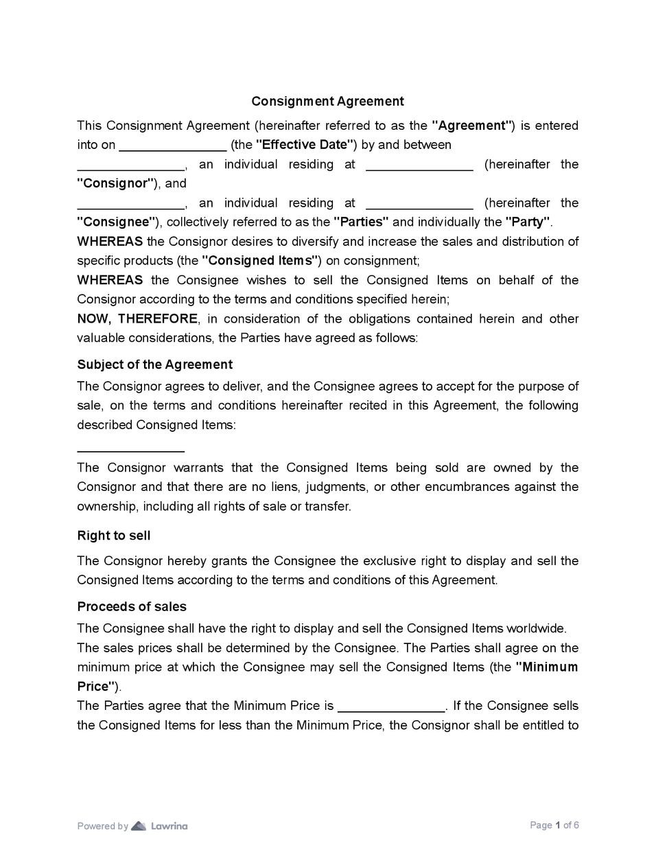 sample consignment agreement template sample consignment agreement template