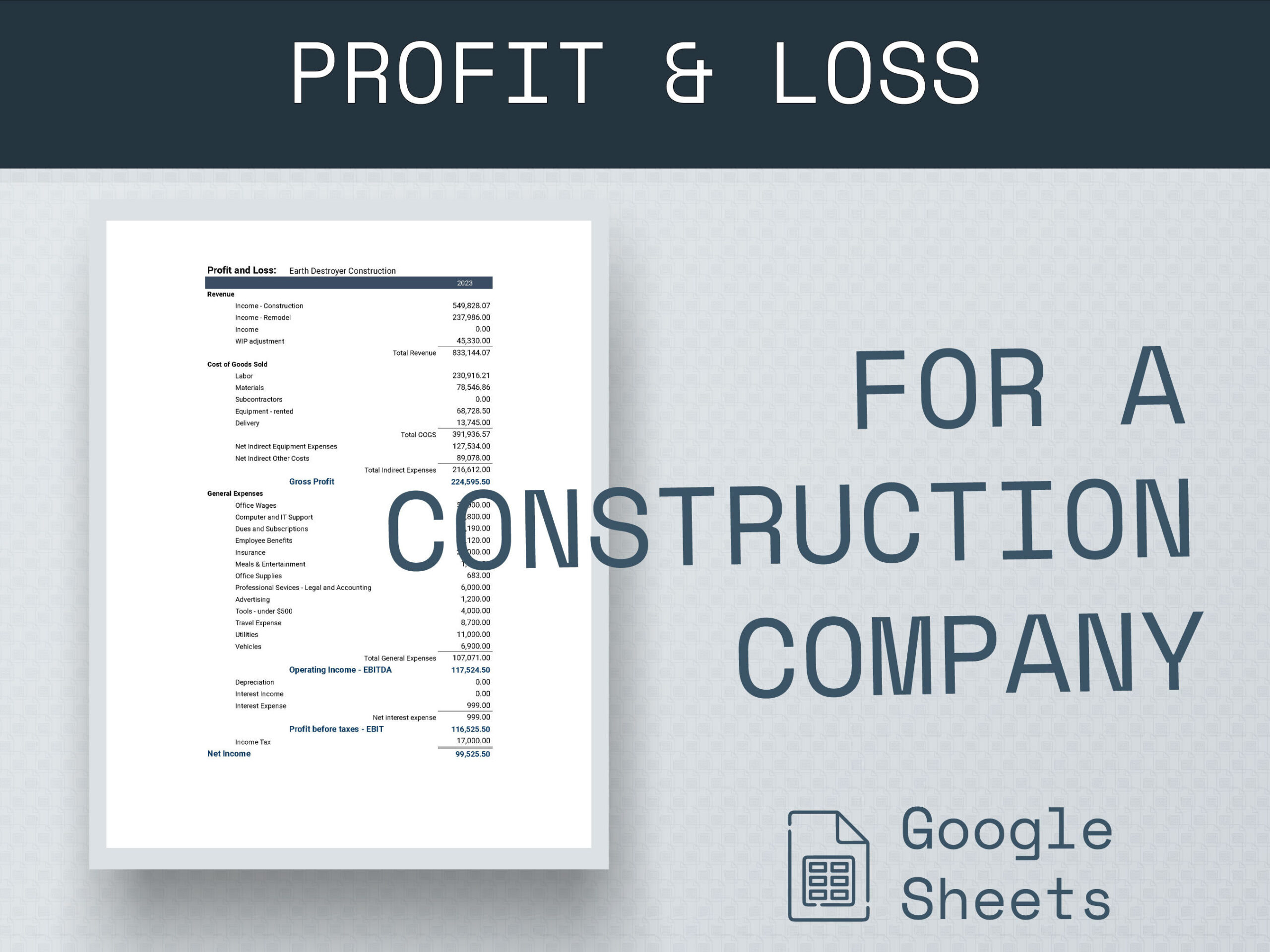 sample construction profit and loss statement template sample construction profit and loss statement template