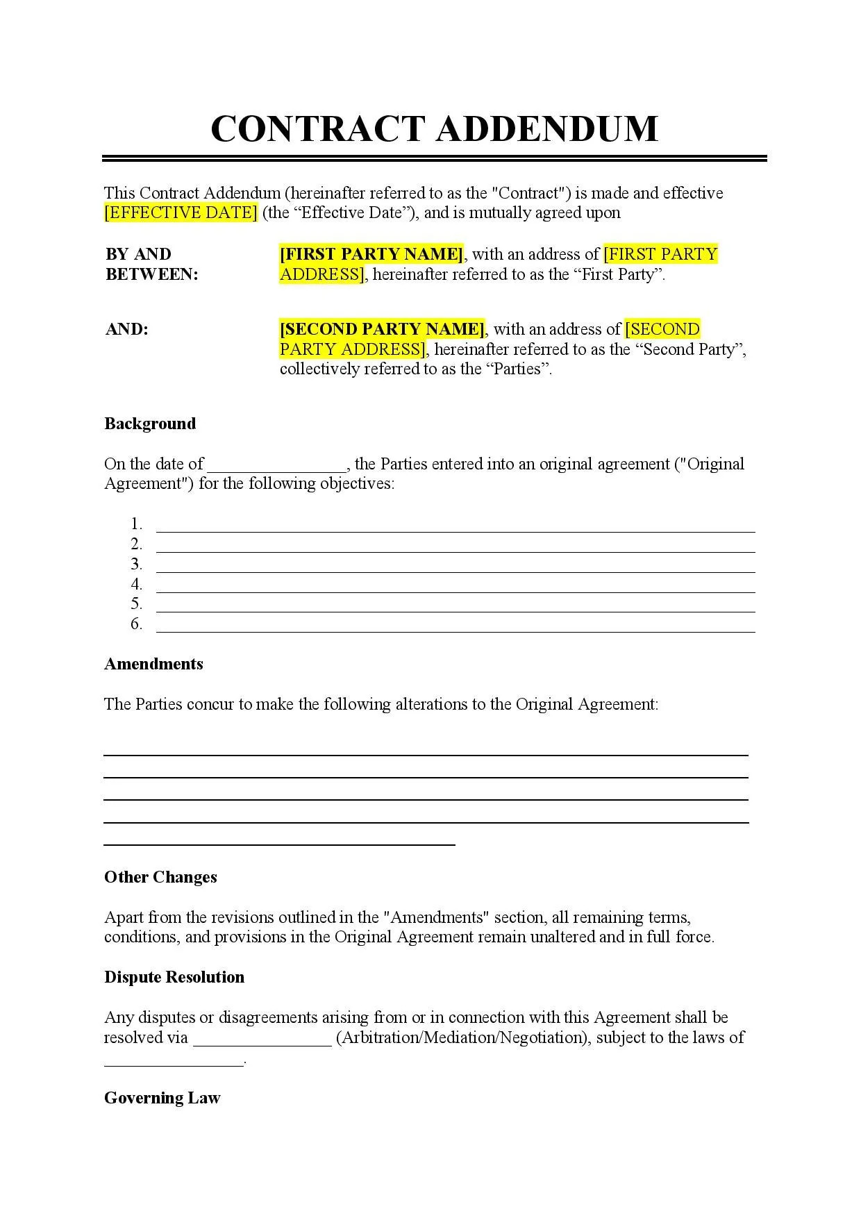 sample addendum agreement template sample addendum agreement template