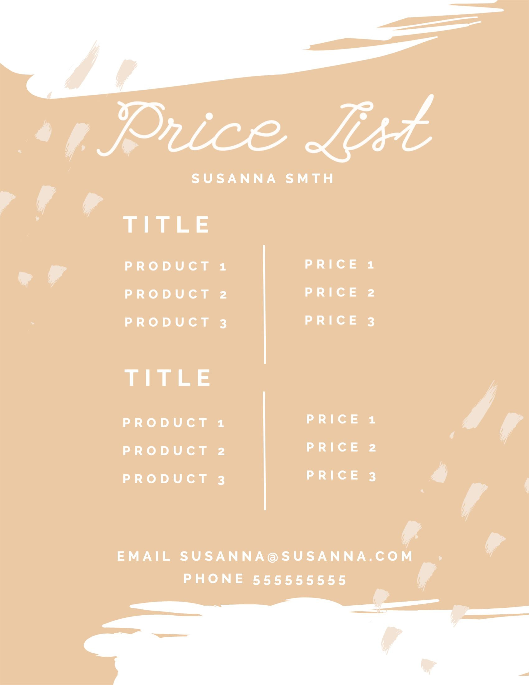 sample Makeup Price List Template sample Makeup Price List Template