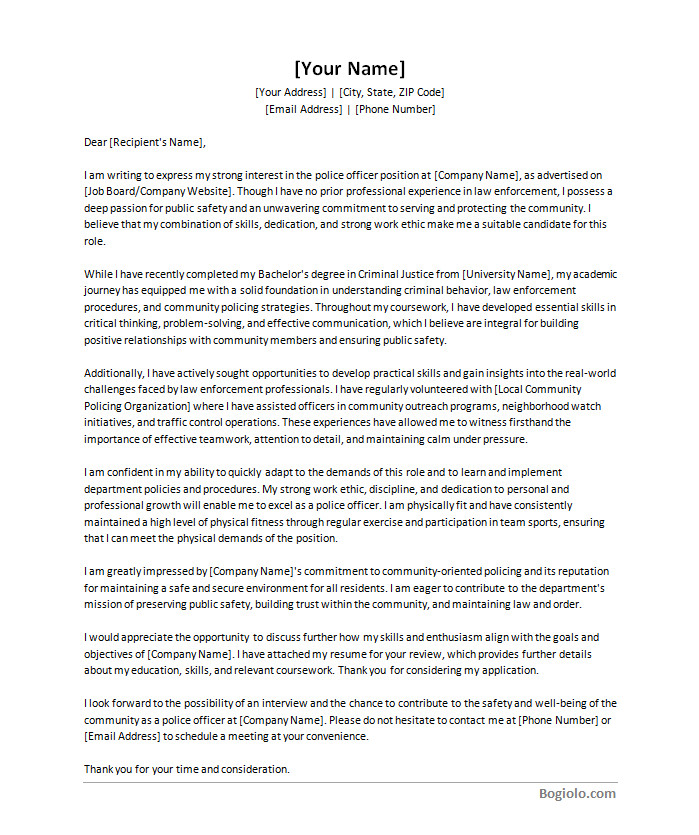 cover letter template for police officer with no experience Downloadable cover letter template for police officer with no experience available in Word for easy editing
