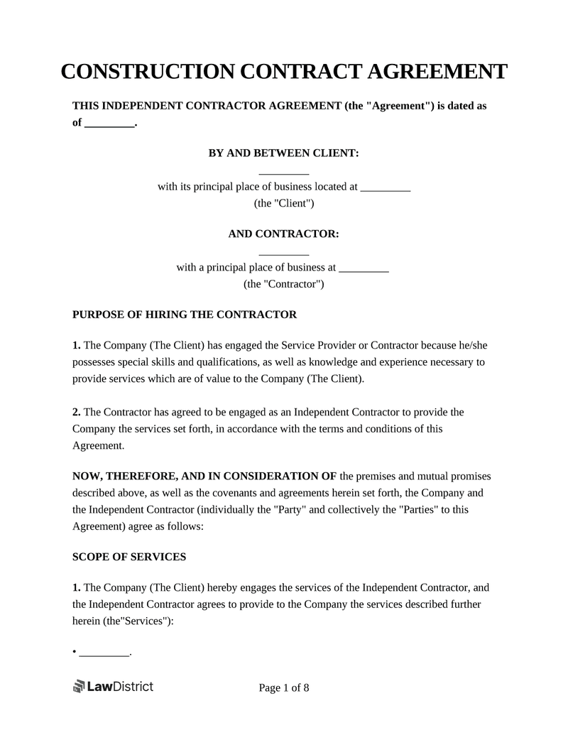 sample construction agreement template sample construction agreement template