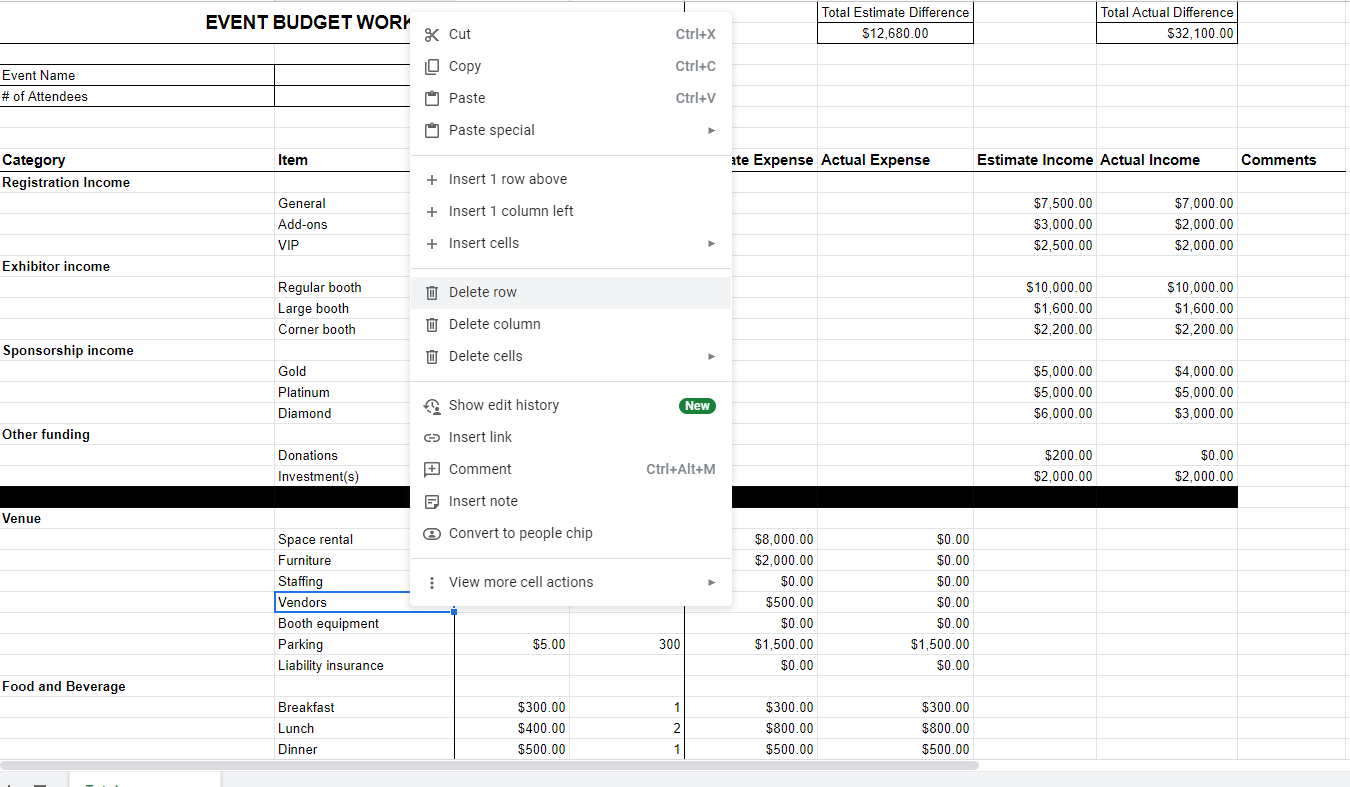 sample budget template for event sample budget template for event