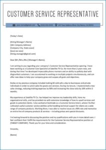 customer service representative cover letters