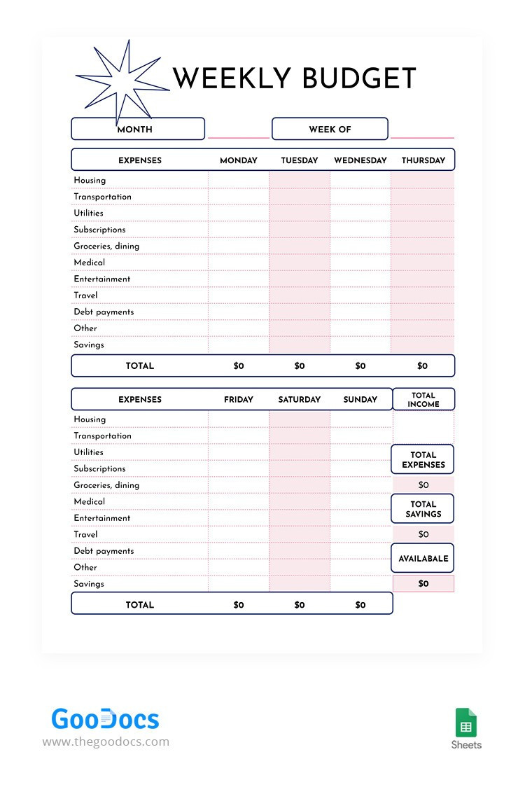 sample weekly pay budget template sample weekly pay budget template