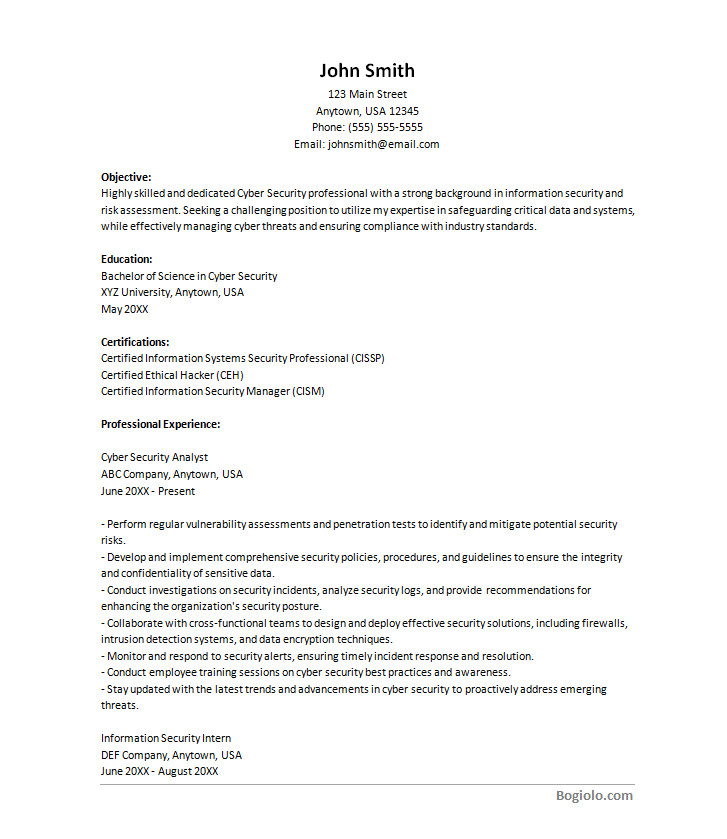 cyber security resume template Free editable cyber security resume template with customizable sections