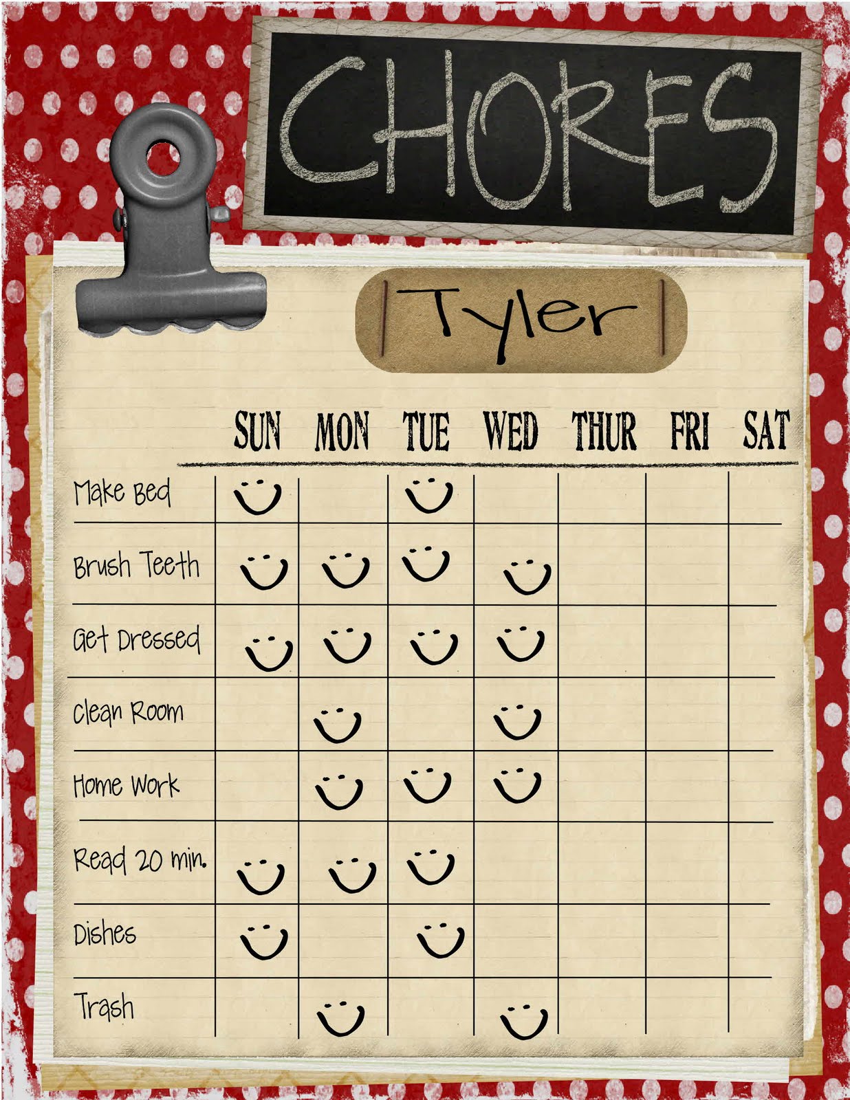 daily chores chart template example daily chores chart template example