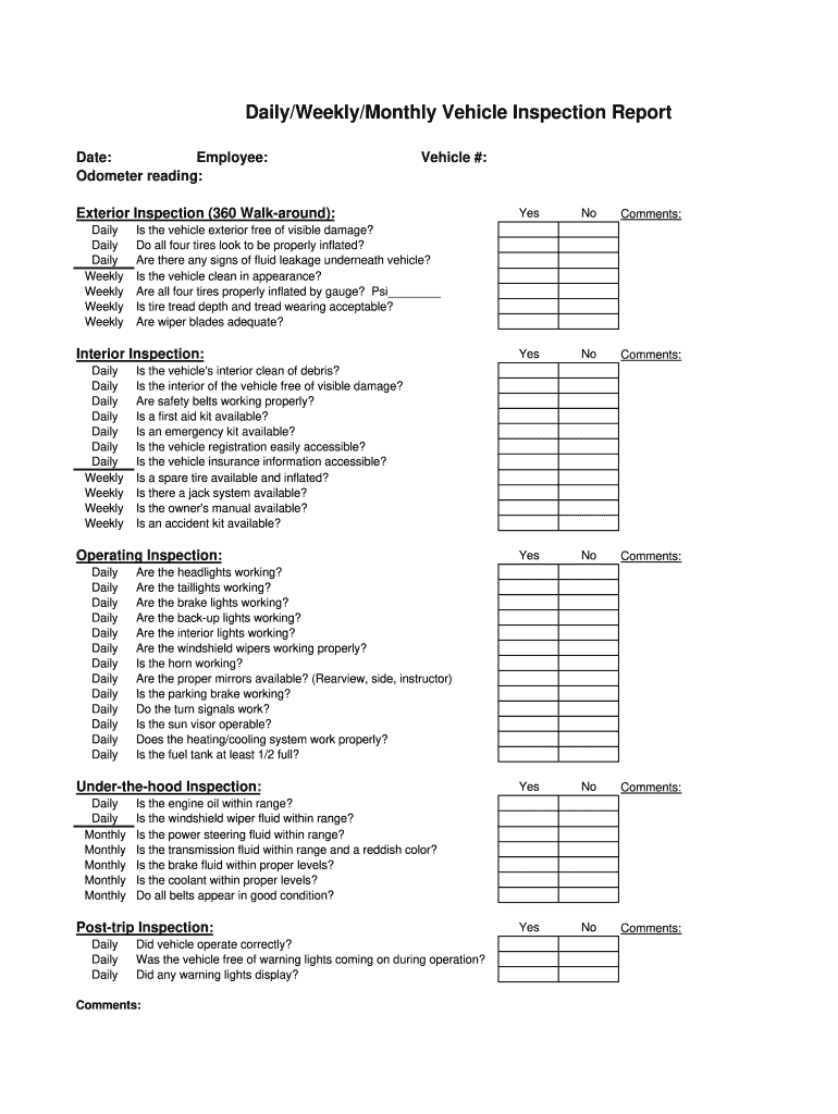 sample fleet vehicle checklist template sample fleet vehicle checklist template
