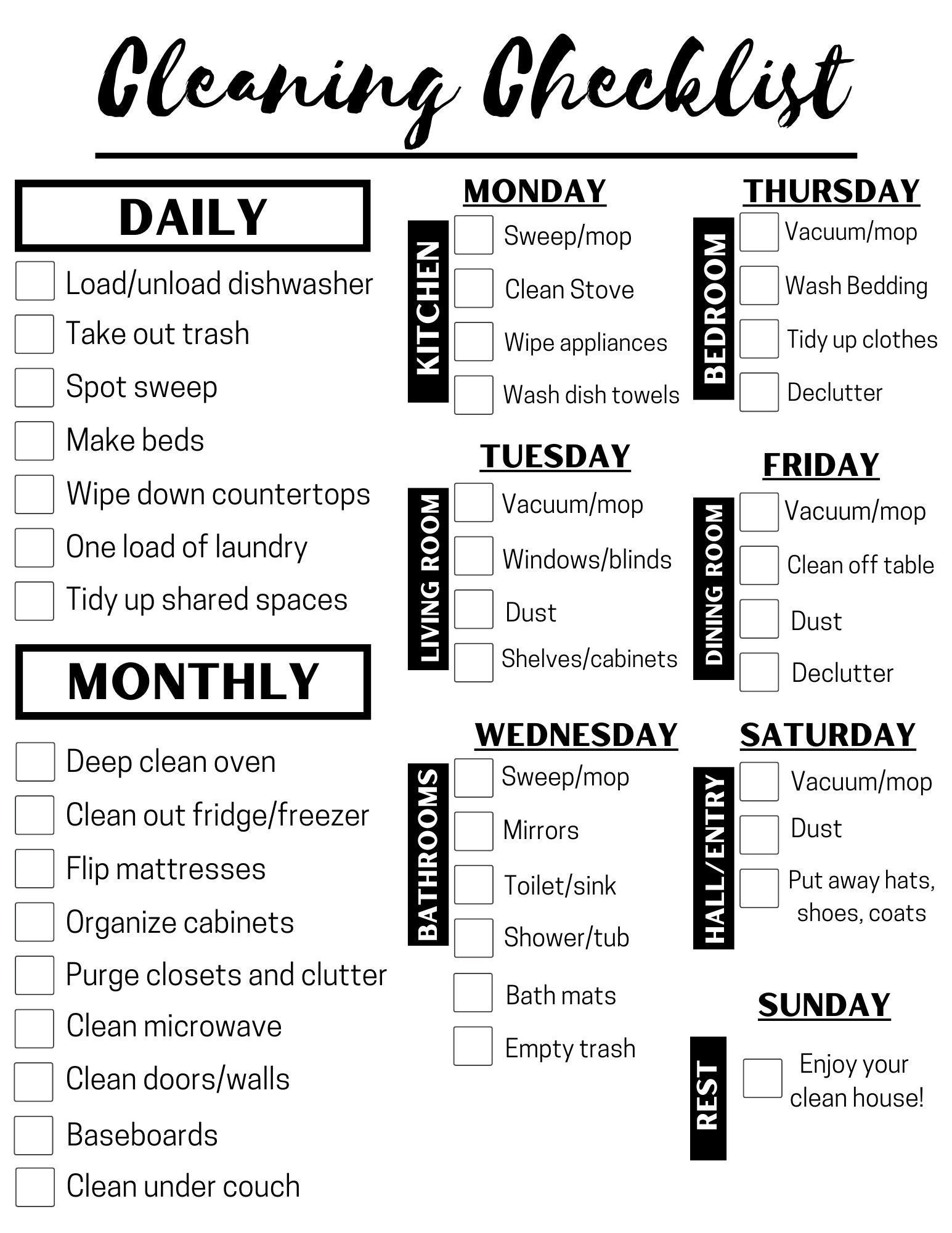 sample cleaning checklist template sample cleaning checklist template