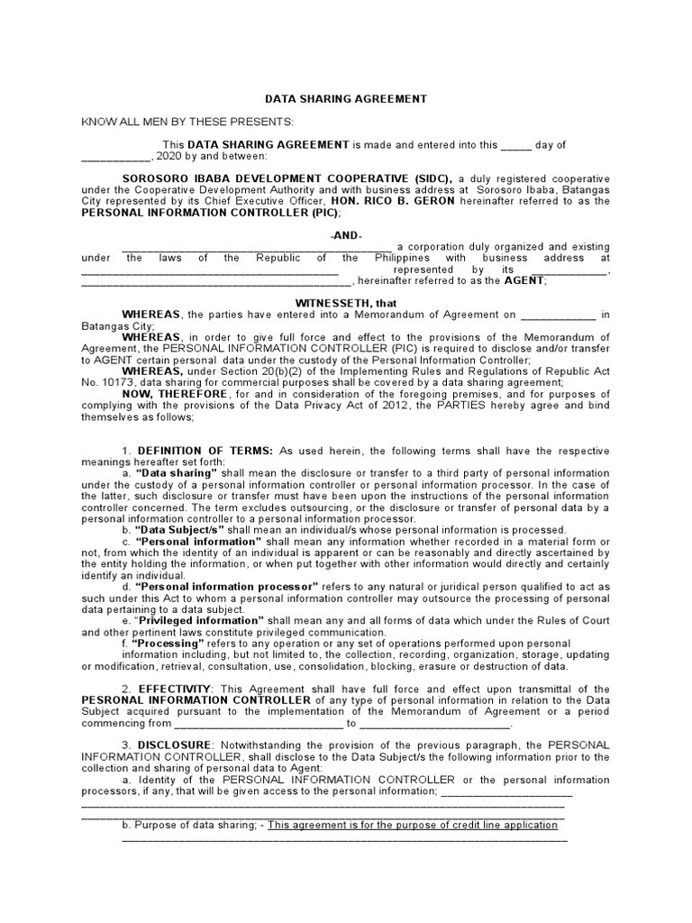 sample data sharing agreement template sample data sharing agreement template