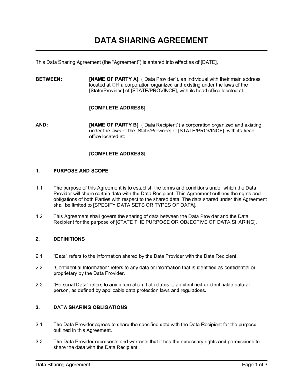 sample data sharing agreement template sample data sharing agreement template