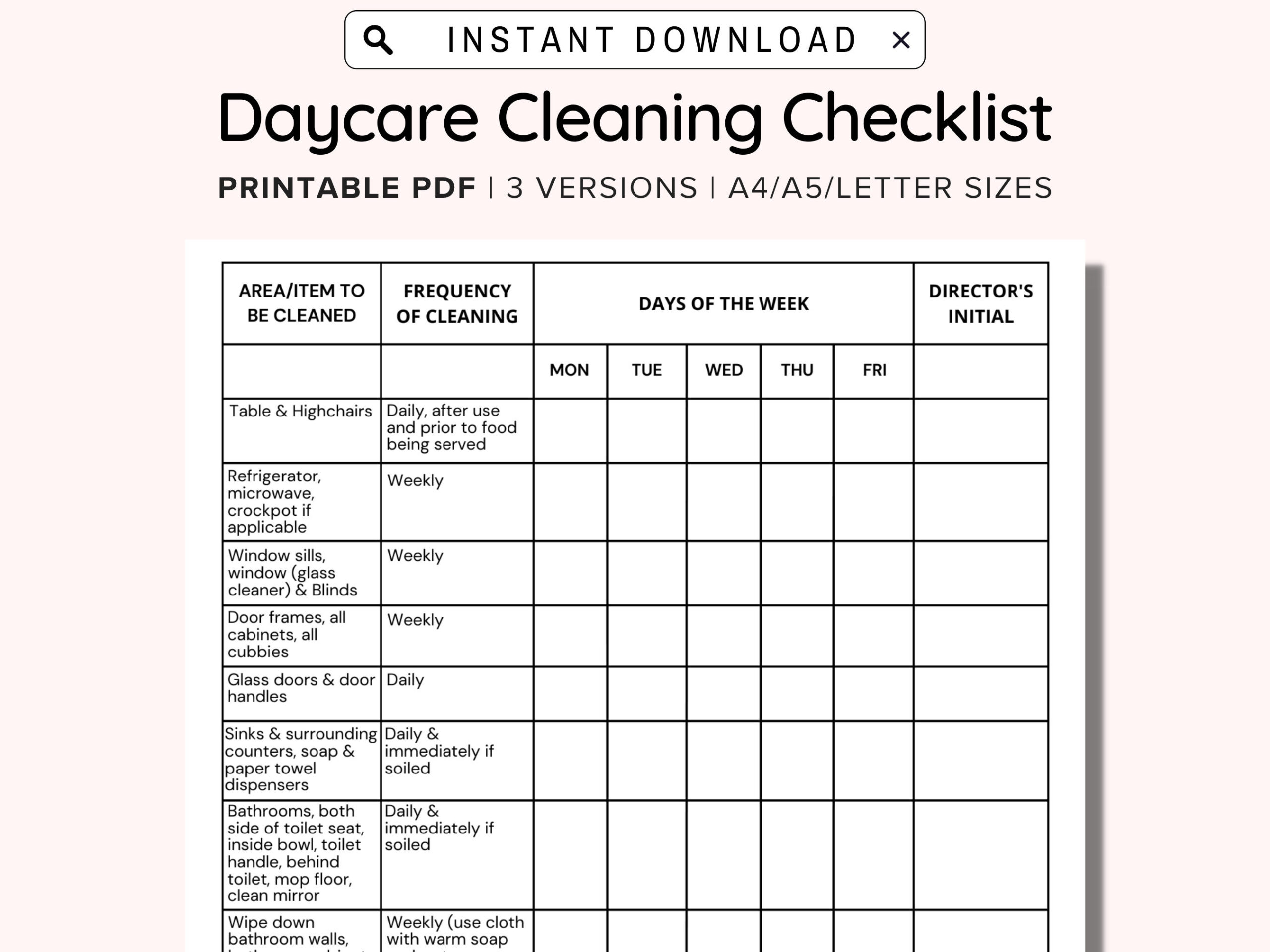 sample daycare cleaning checklist template sample daycare cleaning checklist template