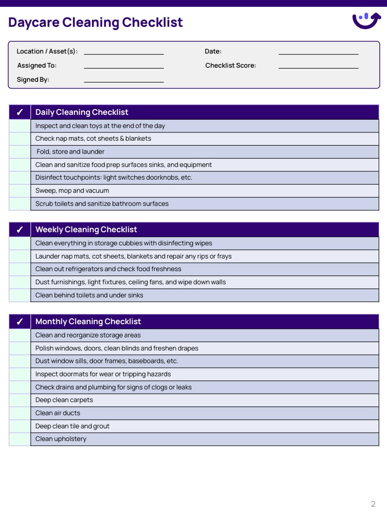 sample daycare cleaning checklist template sample daycare cleaning checklist template