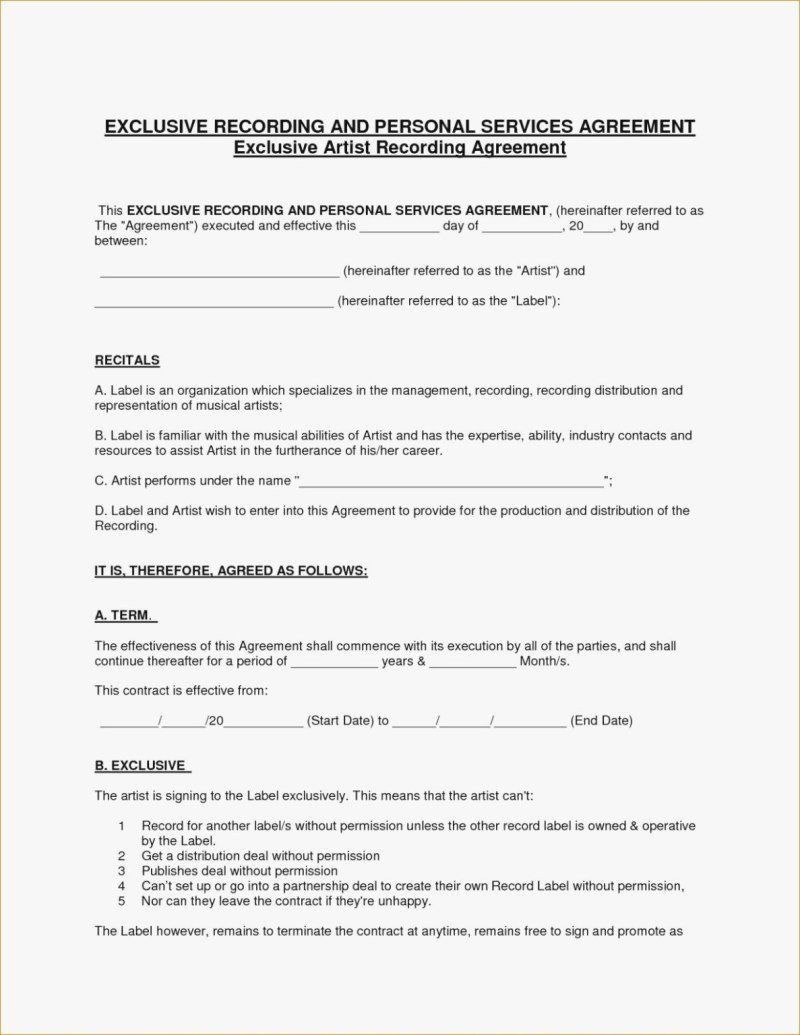 sample recording agreement template sample recording agreement template
