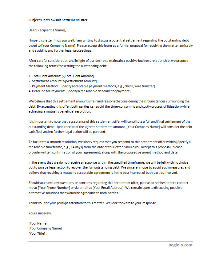 debt lawsuit settlement letter template Step-by-step walkthrough of populating details in a debt lawsuit settlement letter template