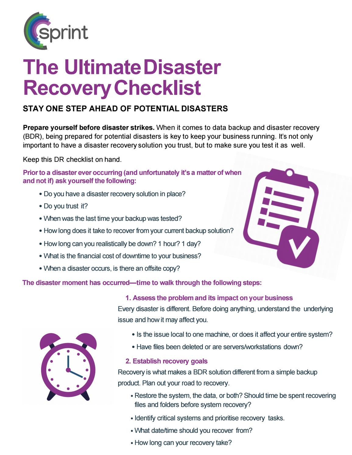 sample disaster recovery checklist template sample disaster recovery checklist template