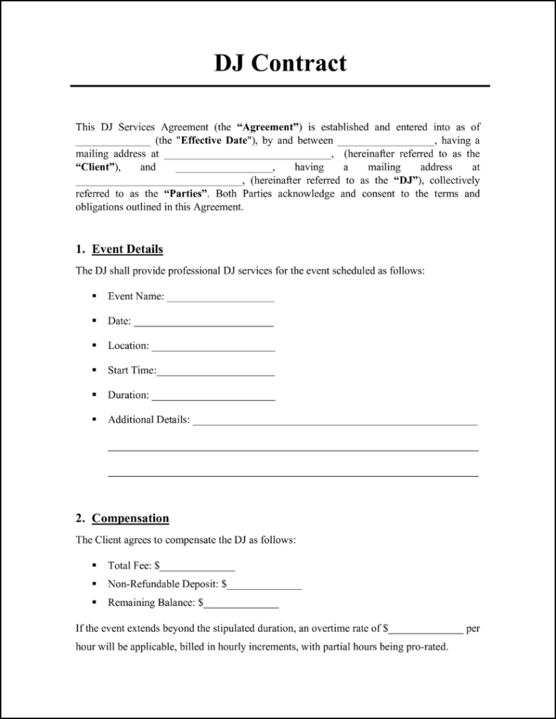 sample dj agreement template sample dj agreement template