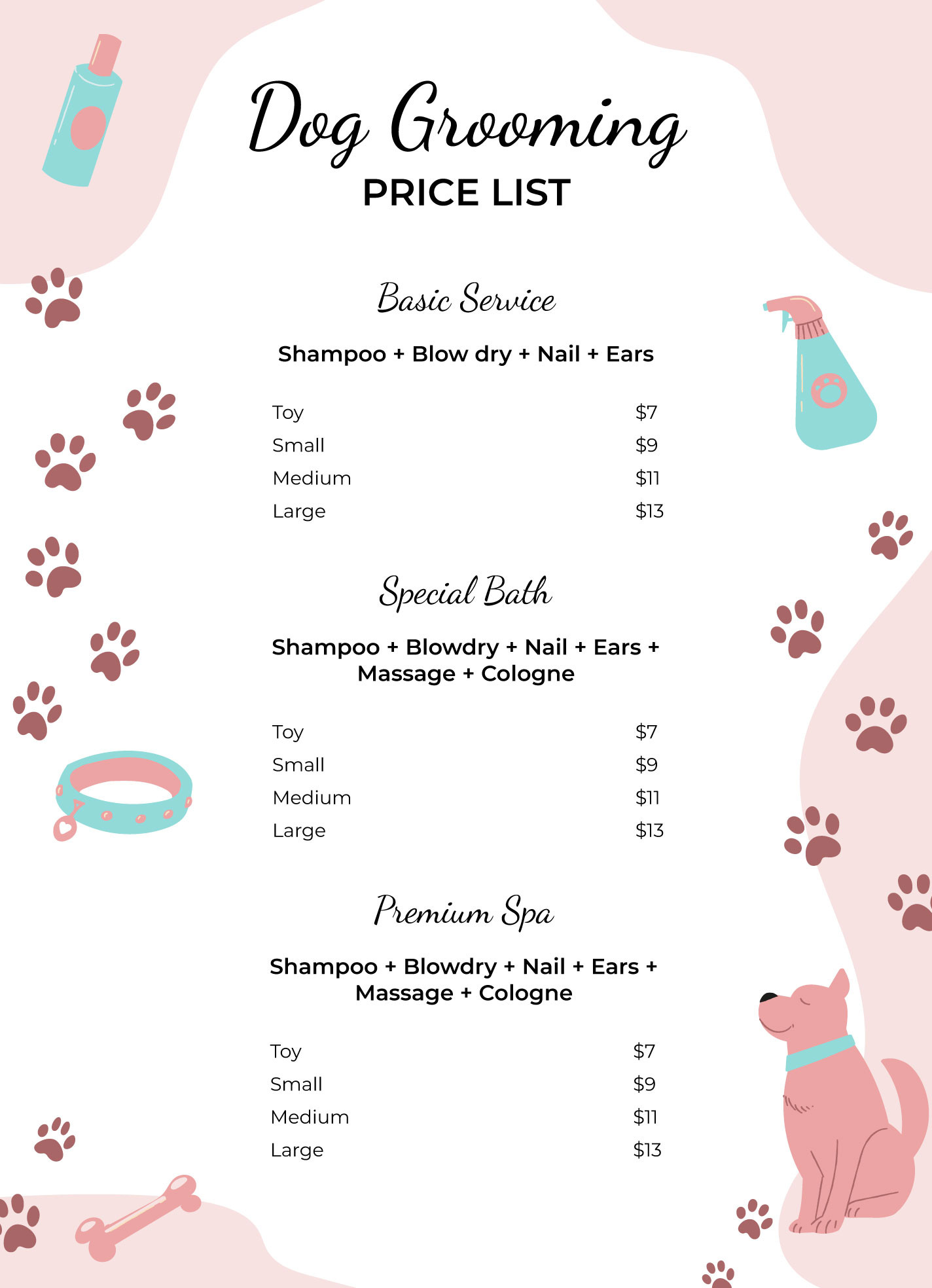 sample Dog Grooming Price List Template sample Dog Grooming Price List Template