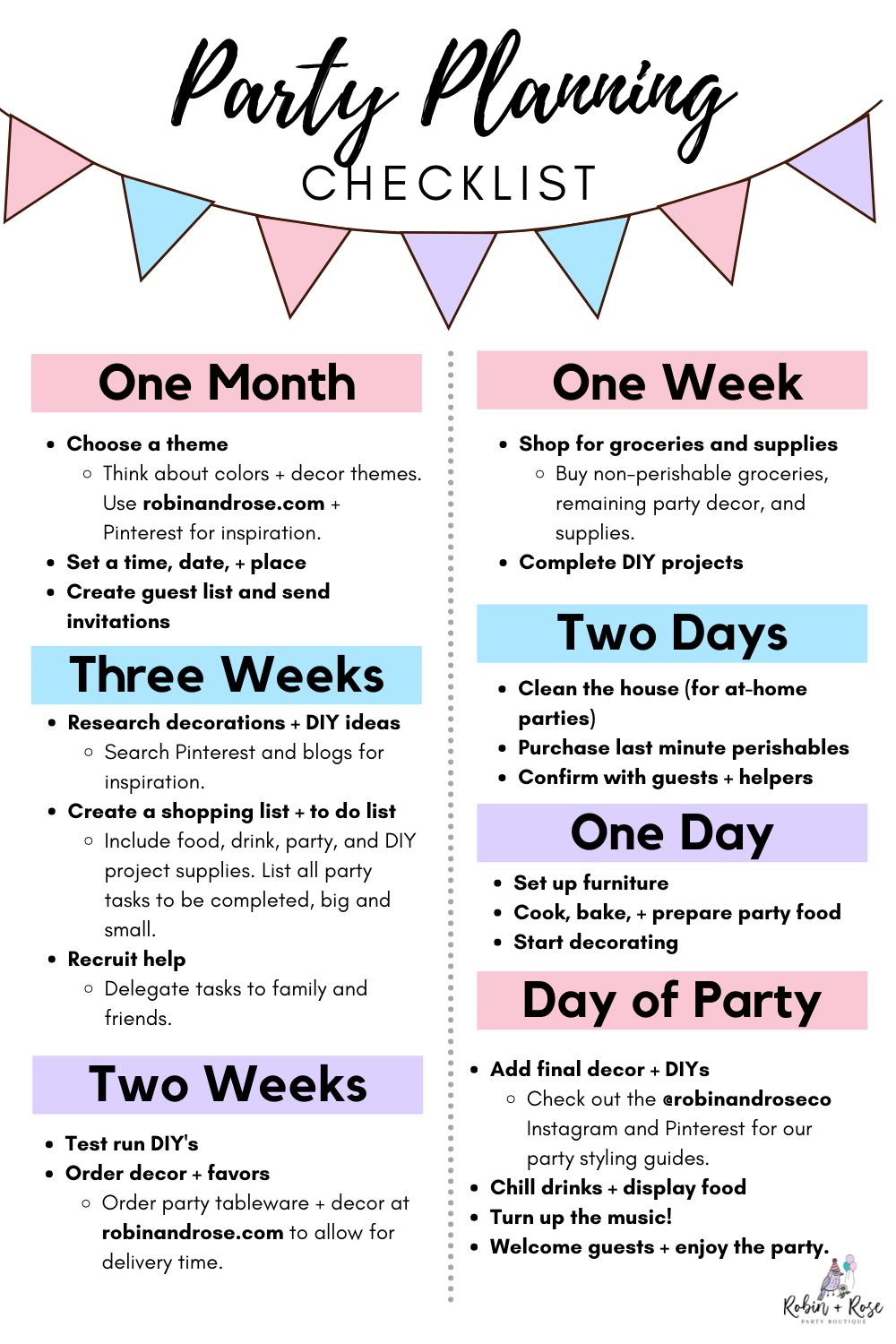 Downloadable Party Planning Checklist Robin and Rose Downloadable Party Planning Checklist Robin and Rose