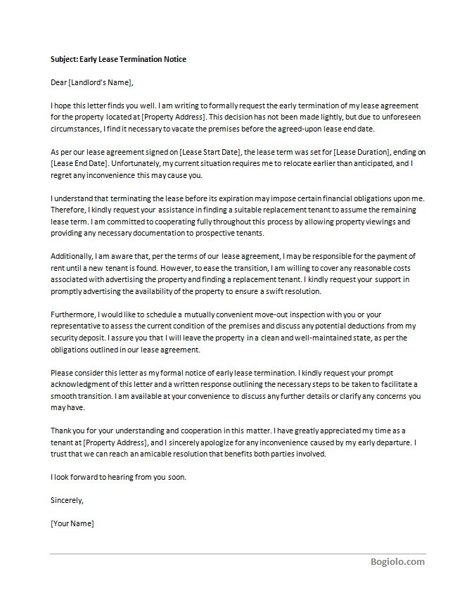 early lease termination letter template Step-by-step walkthrough of populating details in a early lease termination letter template
