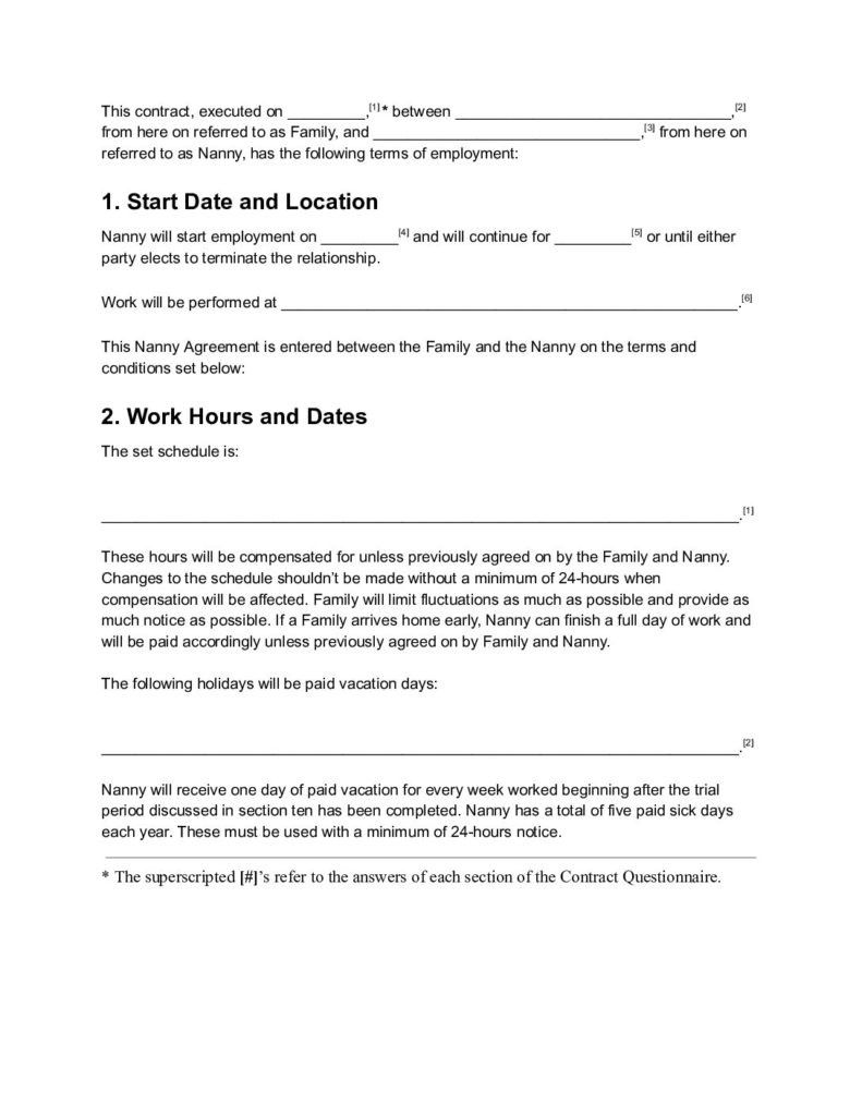 sample nanny agreement template sample nanny agreement template