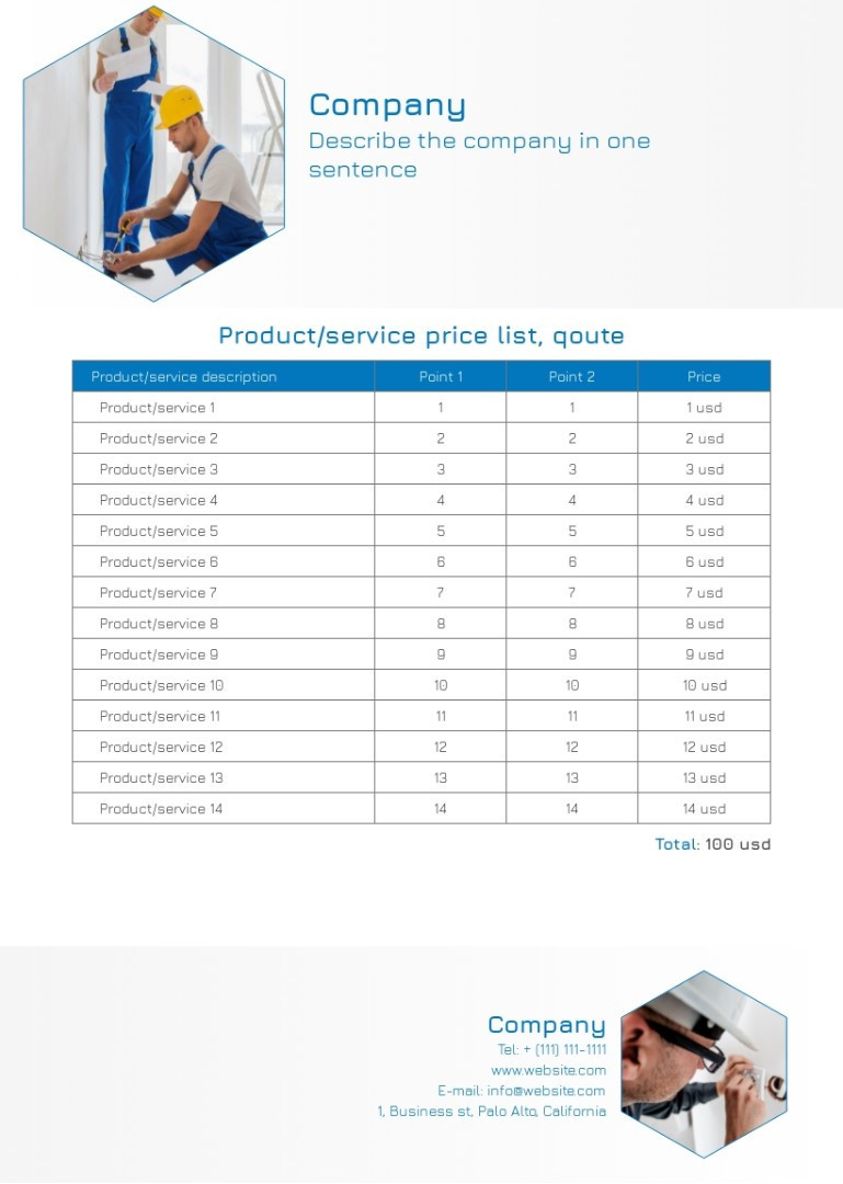 sample Electrical Price List Template sample Electrical Price List Template