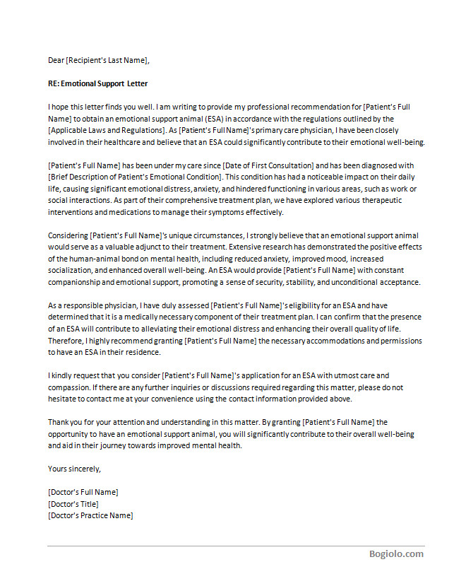 emotional support letter template from doctor Optimized layout and structure of a emotional support letter template from doctor for better readability