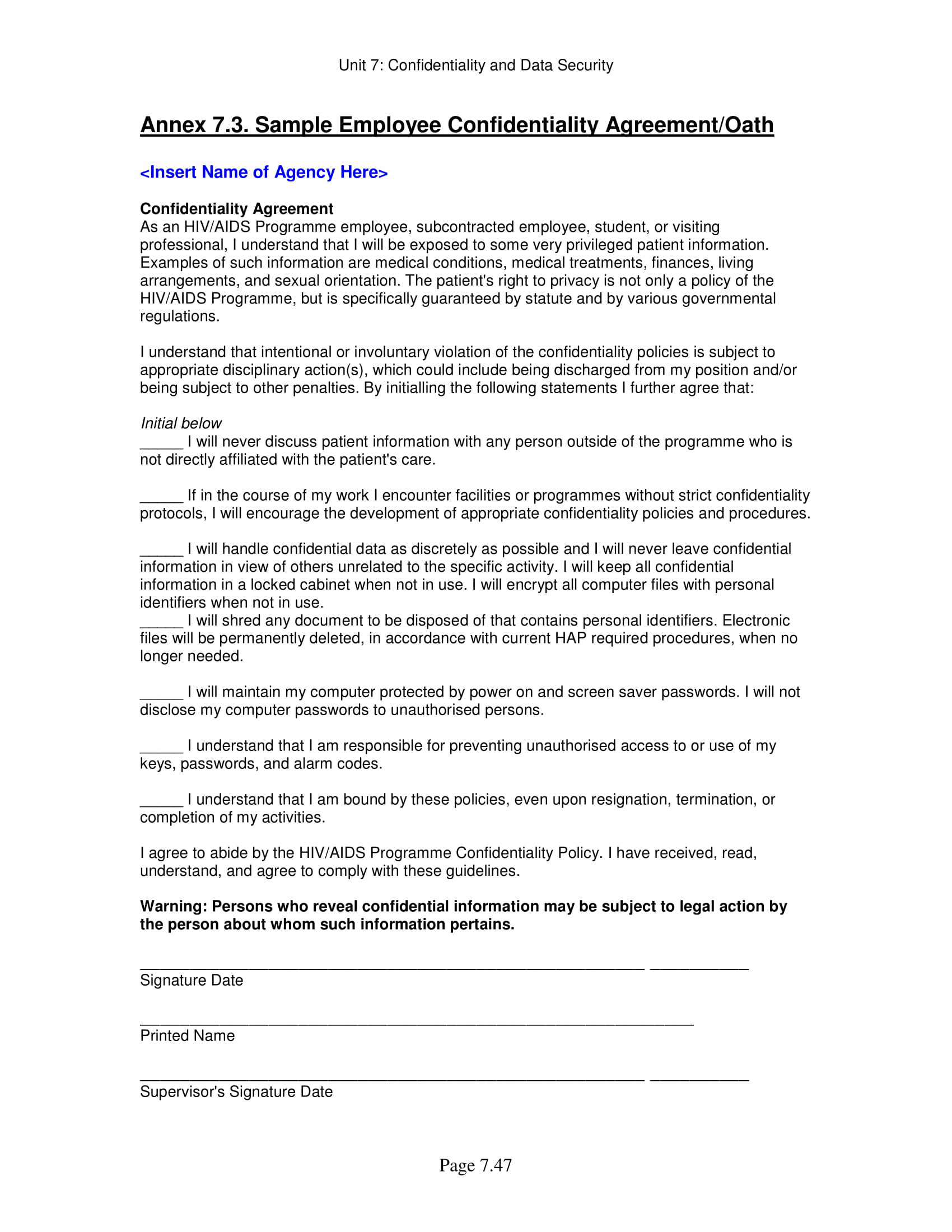 sample Staff Confidentiality Agreement Template sample Staff Confidentiality Agreement Template