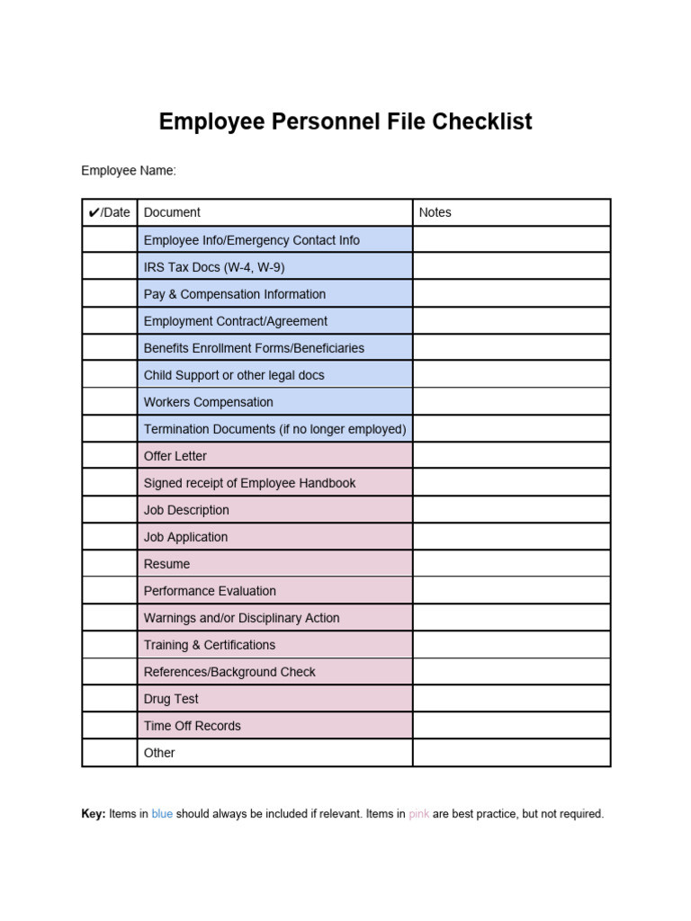 sample employee files checklist template sample employee files checklist template