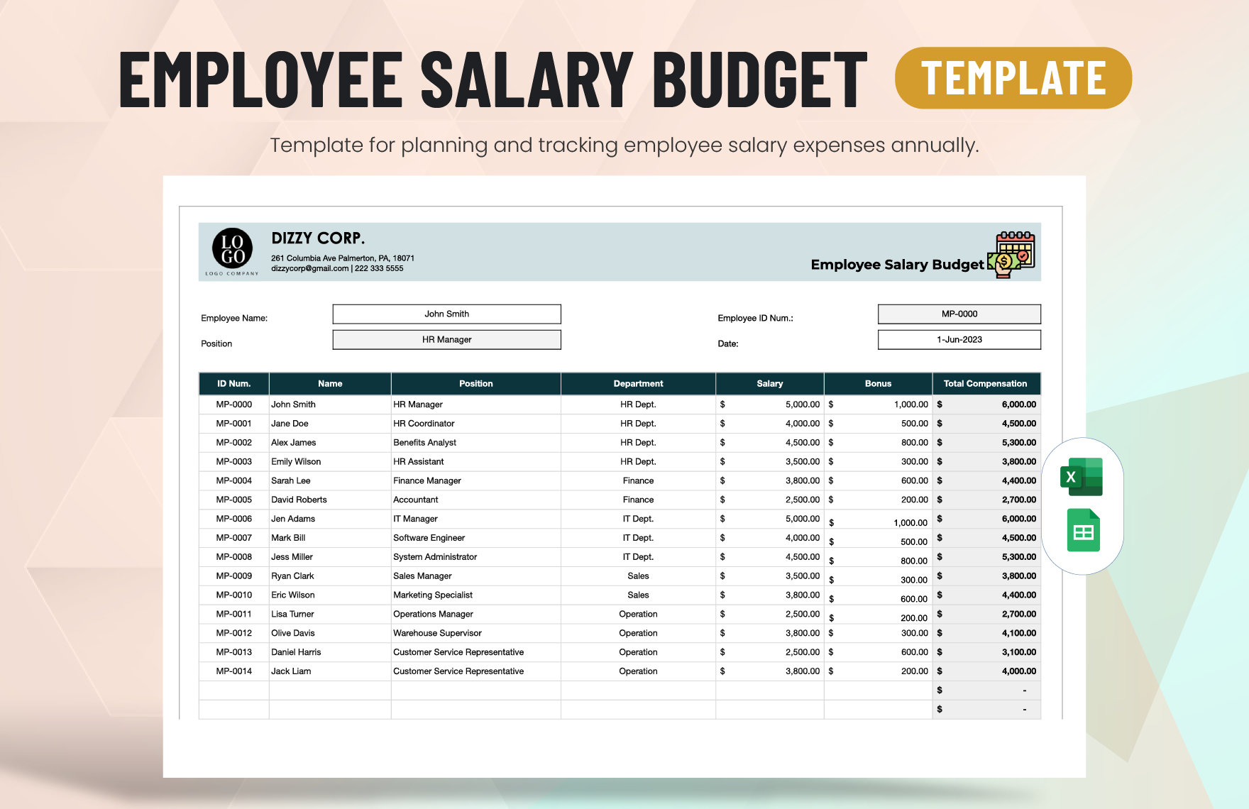 sample employee salary budget template sample employee salary budget template
