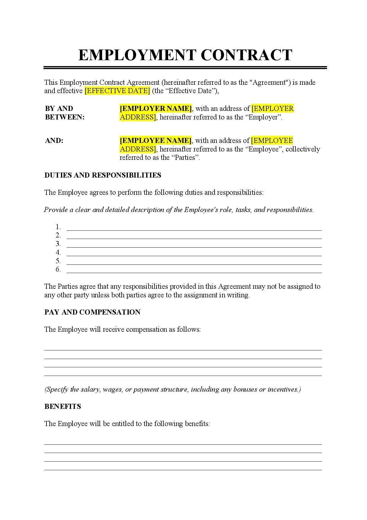 sample job agreement template sample job agreement template