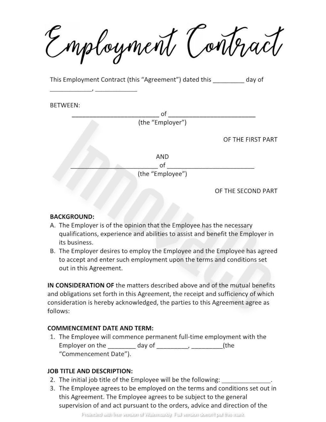 sample job agreement template sample job agreement template