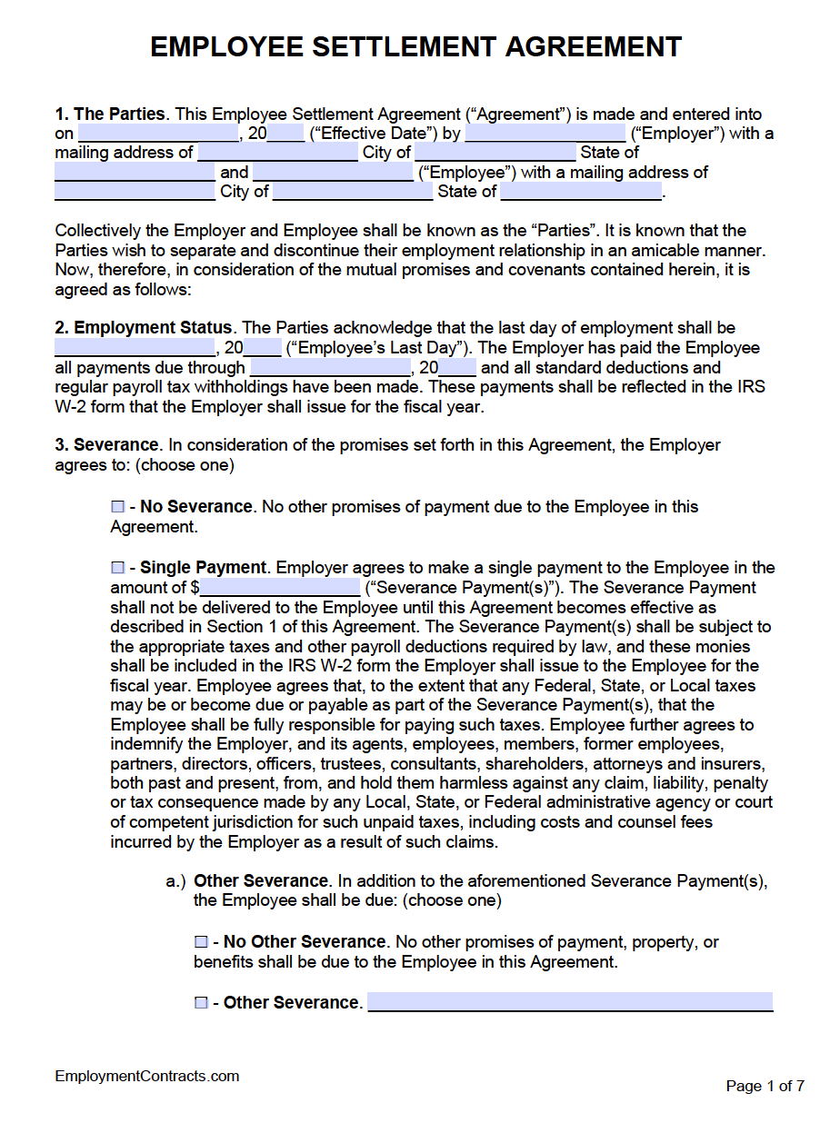 sample Severance Agreement Template sample Severance Agreement Template