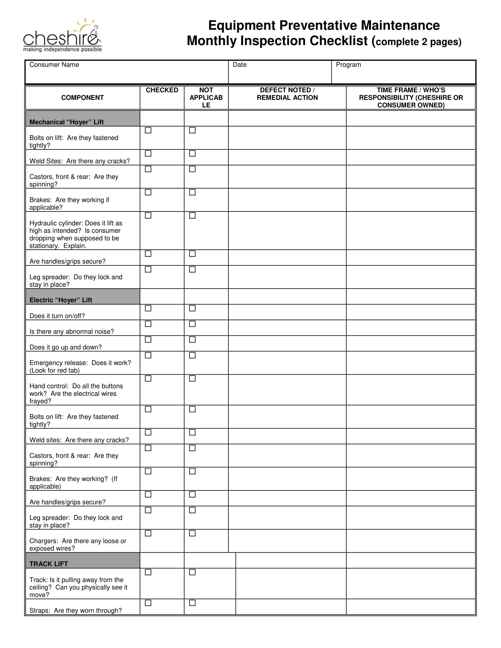 sample equipment checklist template sample equipment checklist template