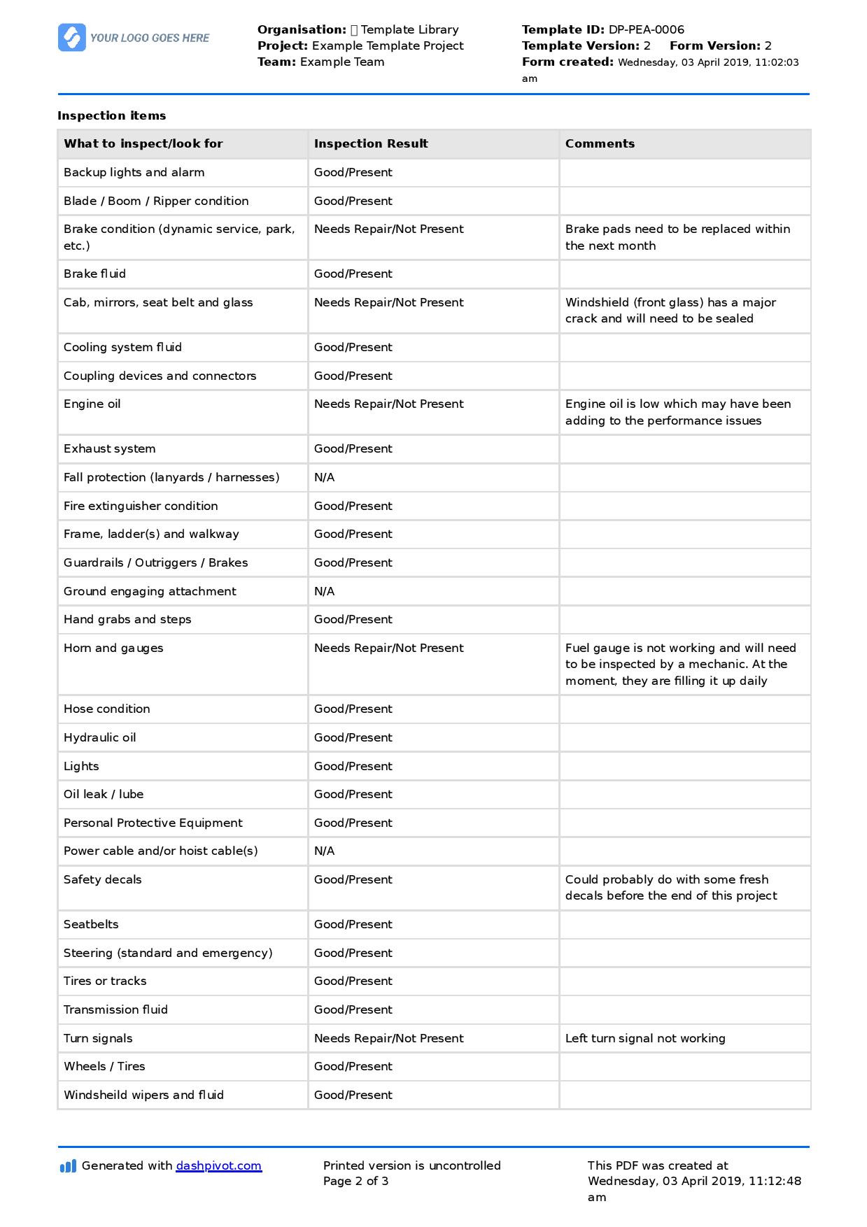 sample equipment checklist template sample equipment checklist template