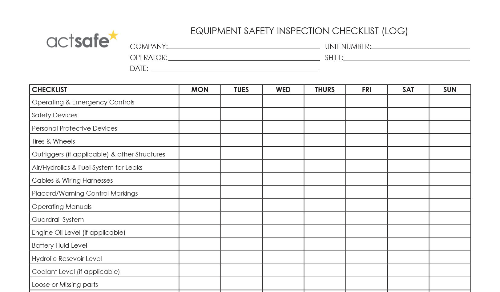 sample equipment checklist template sample equipment checklist template