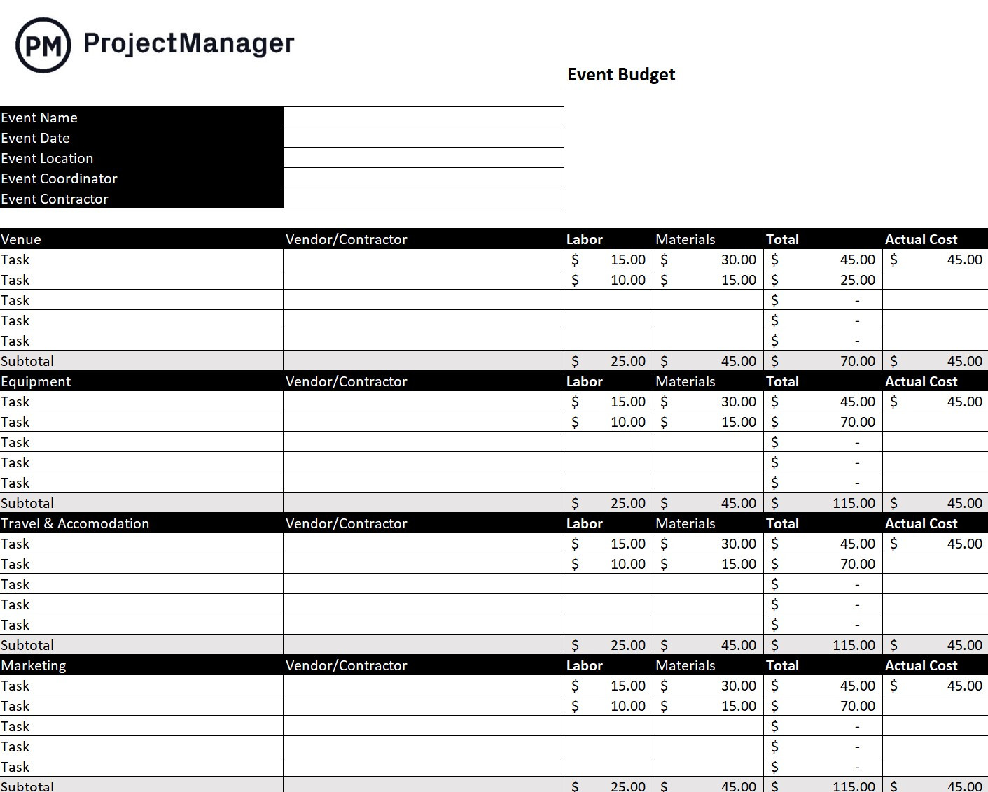 sample budget template for event sample budget template for event
