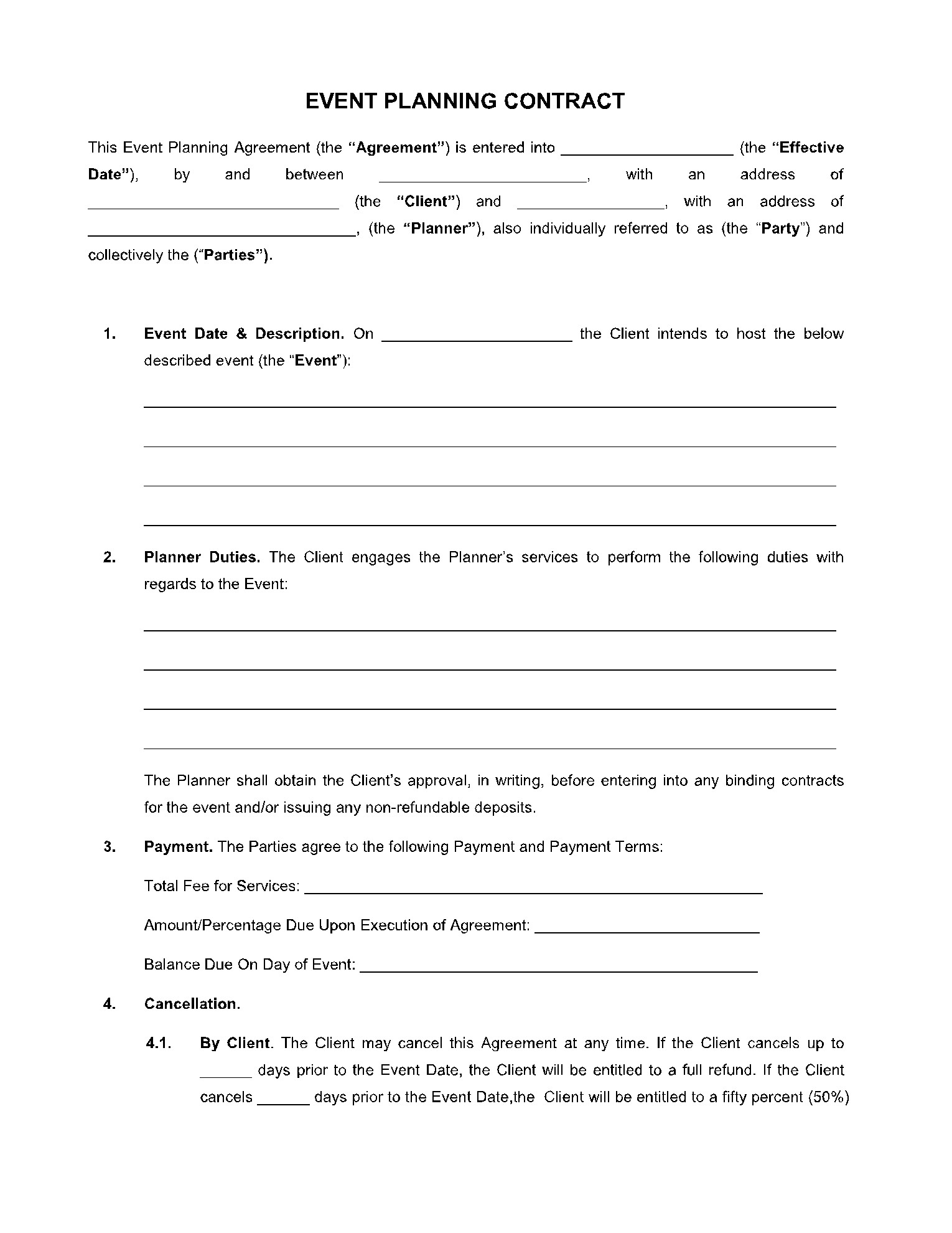 sample event planning agreement template sample event planning agreement template