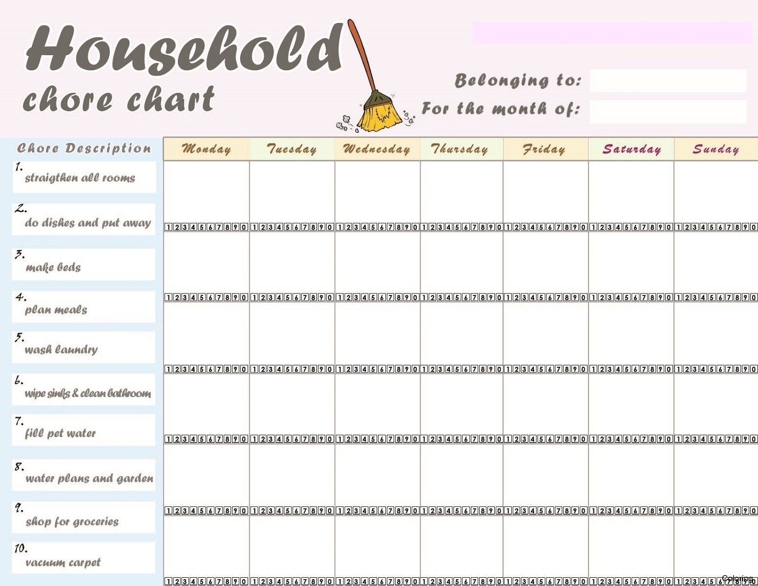 example of chore chart template for adults example of chore chart template for adults