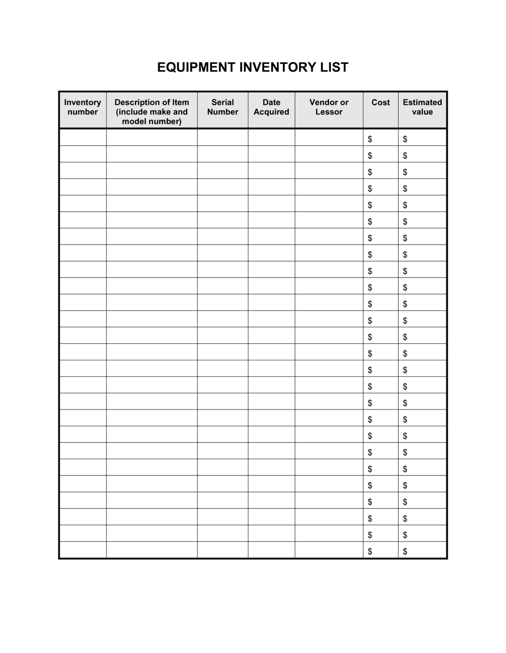 example of inventory checklist template example of inventory checklist template
