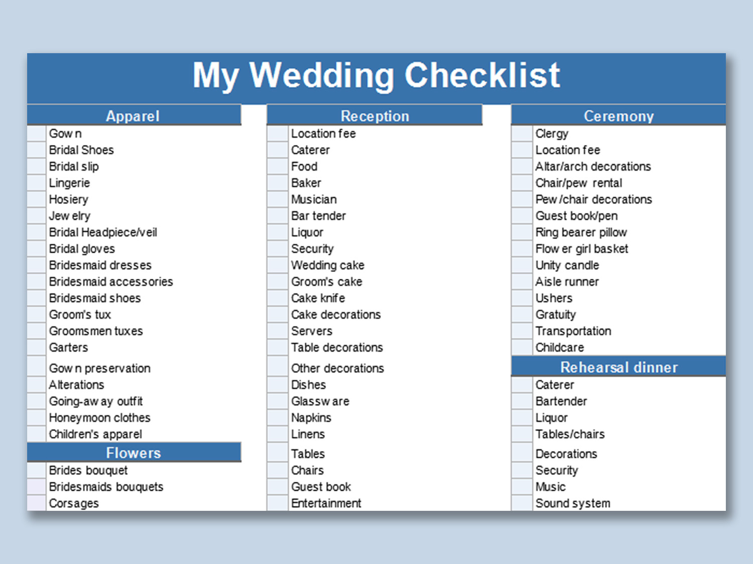 sample wedding checklist excel template sample wedding checklist excel template