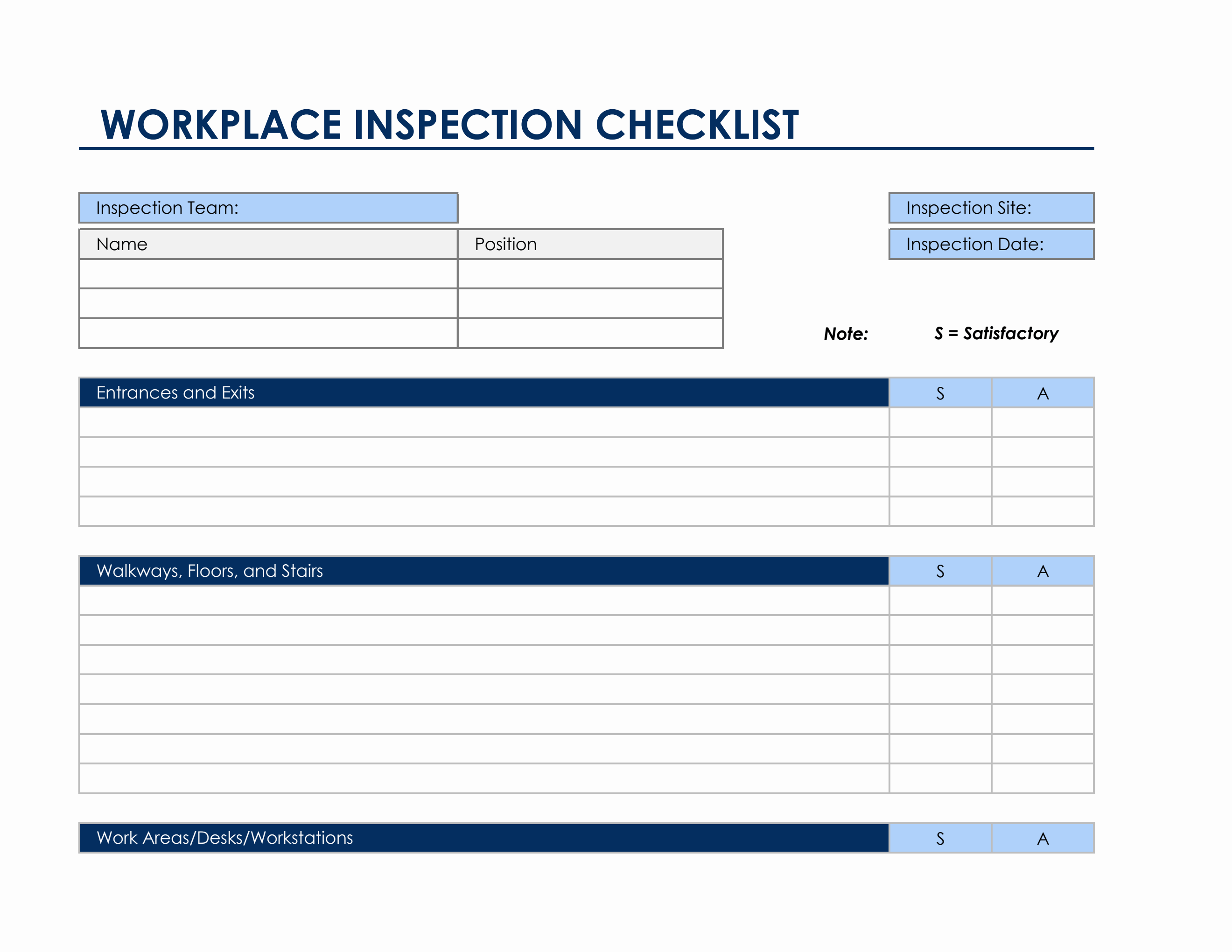 sample inspection checklist template sample inspection checklist template