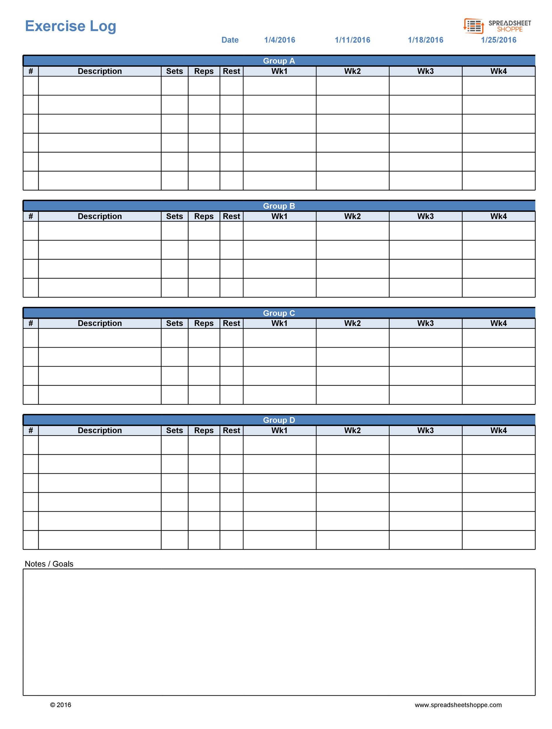 exercise chart template example exercise chart template example