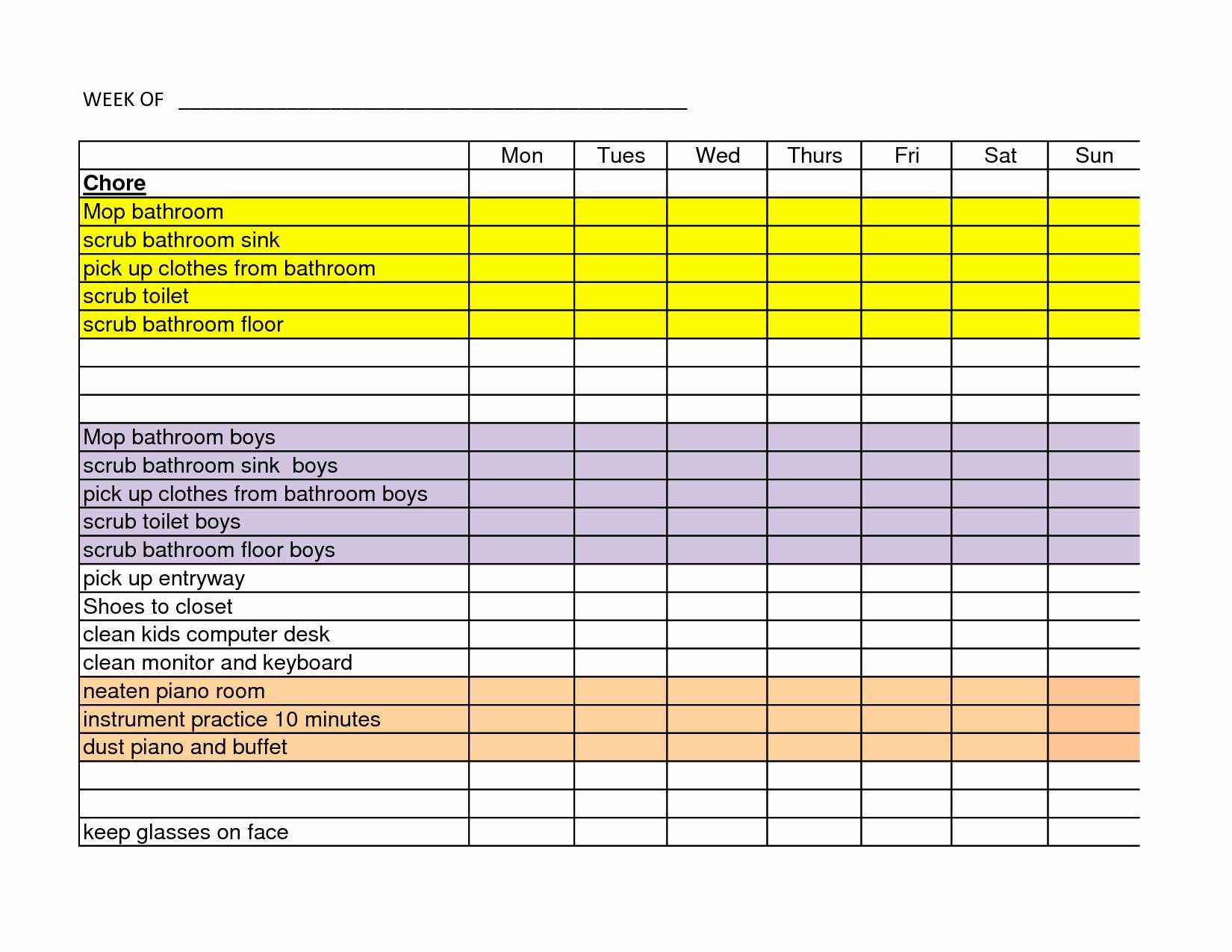 family chores chart template