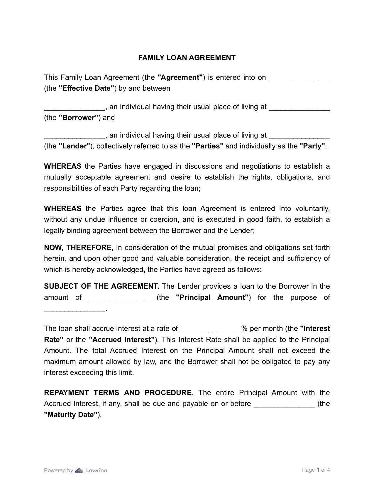 sample family loan agreement template sample family loan agreement template