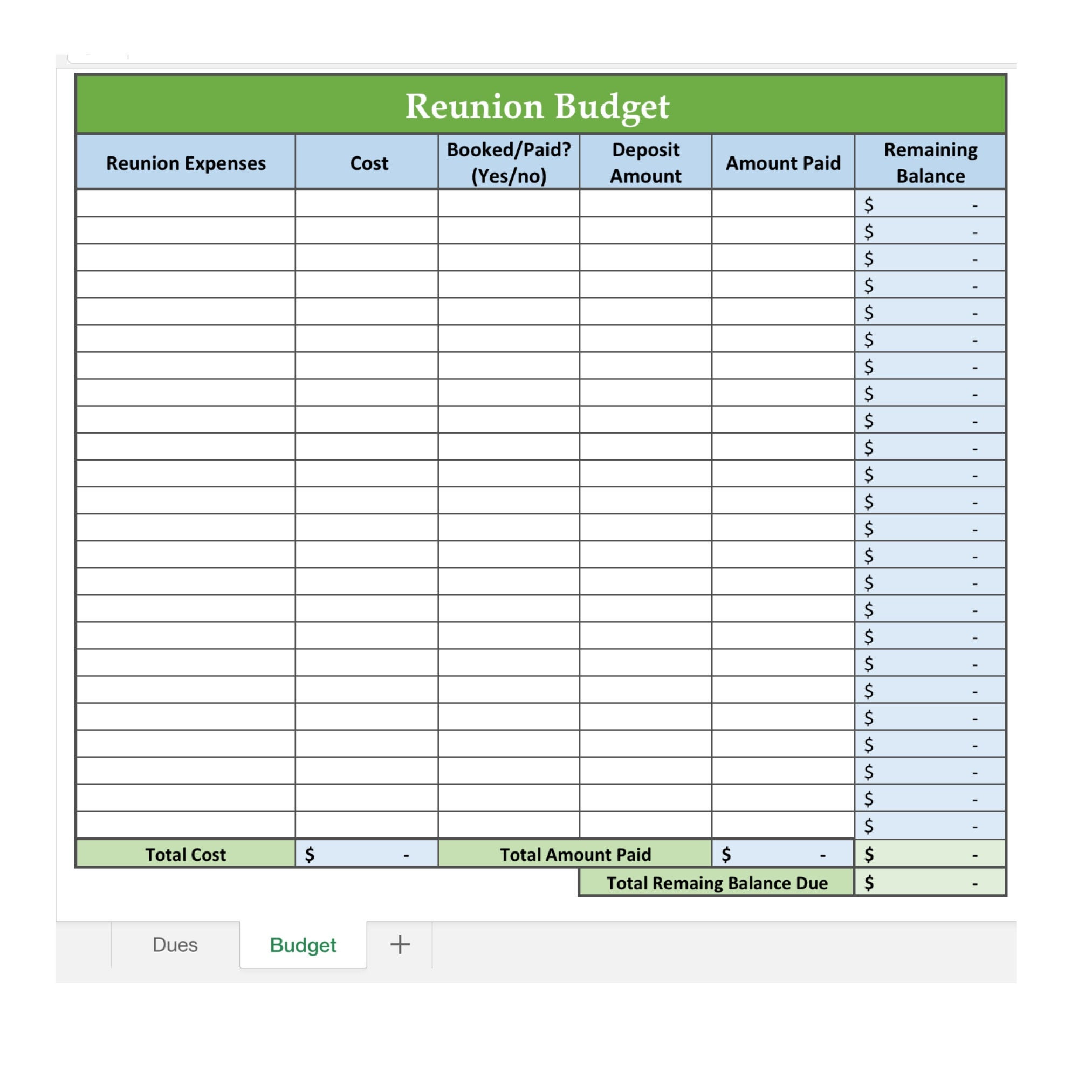 sample family reunion budget template sample family reunion budget template